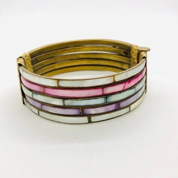 Vintage Brass Mother of Pearl Boho Bracelet - Picture 6 of 12
